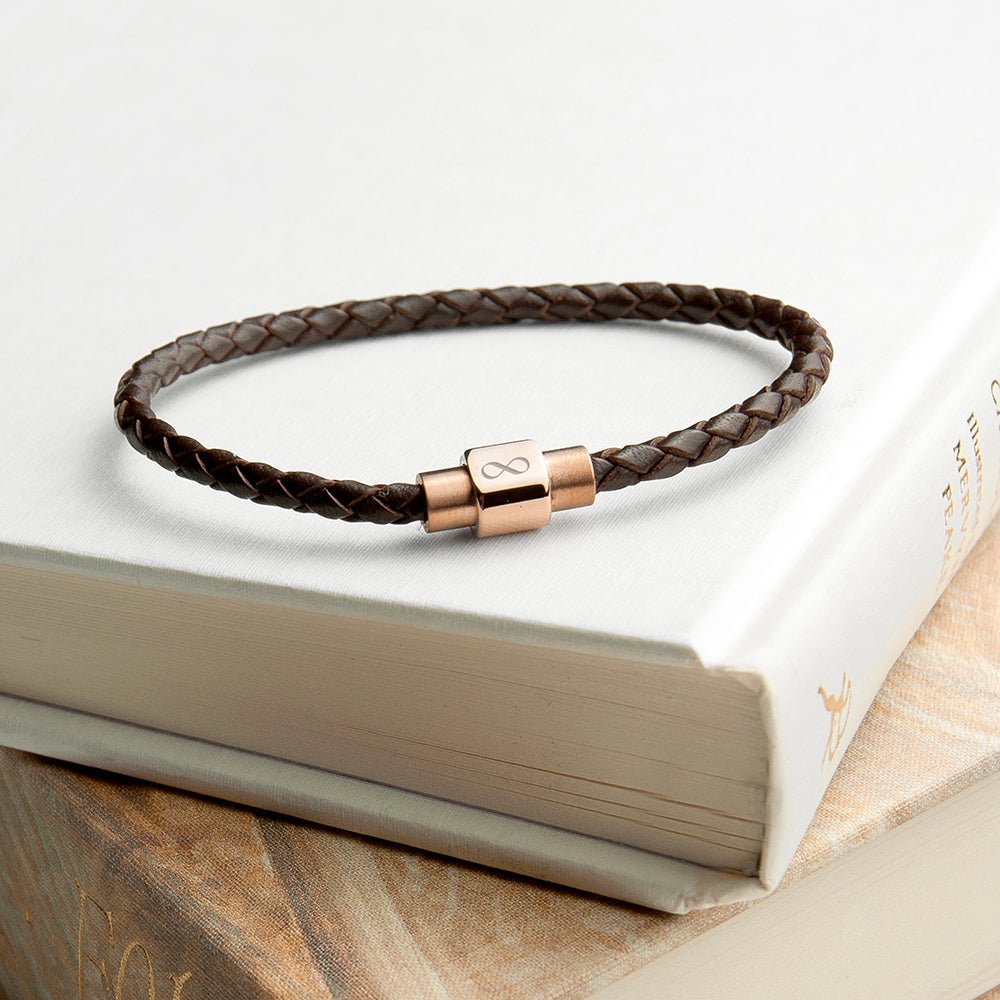 Personalised Men's Infinity Woven Leather Bracelet - Engraved Memories