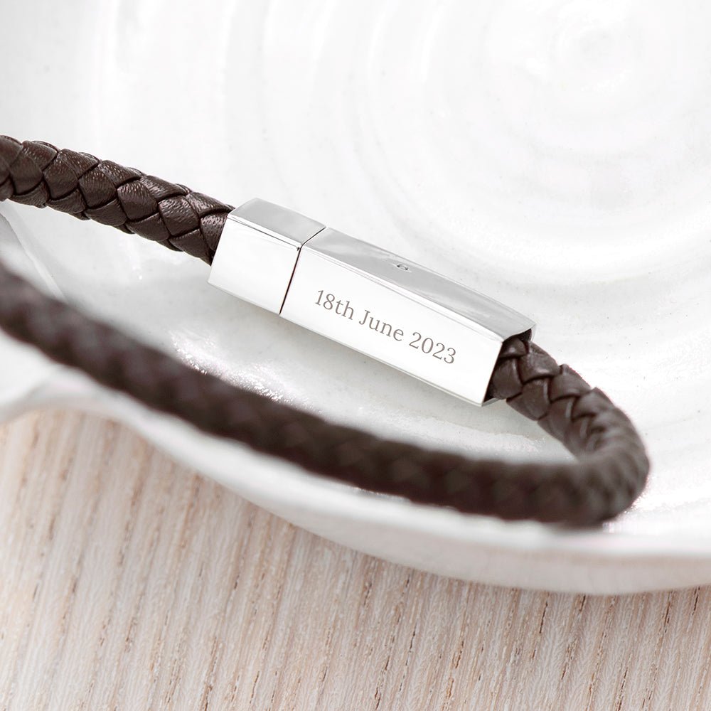 Personalised Men's Leather Infinity Bracelet With Tube Clasp - Engraved Memories
