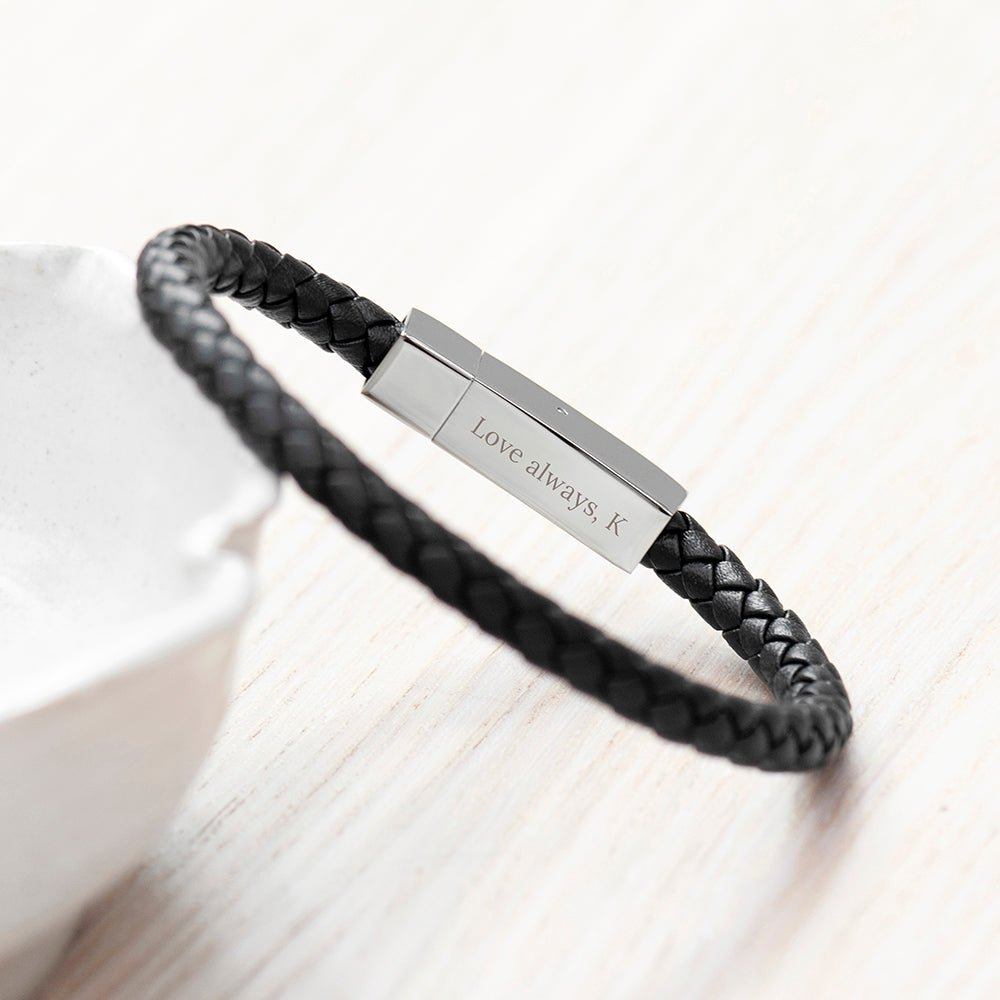 Personalised Men's Leather Infinity Bracelet With Tube Clasp - Engraved Memories
