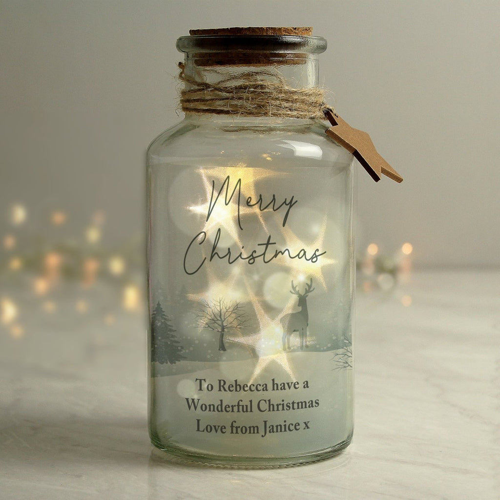 Personalised Merry Christmas LED Glass Jar - Engraved Memories