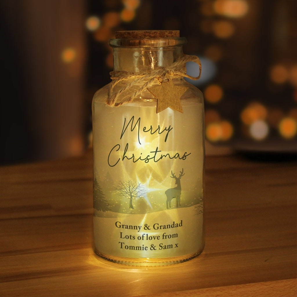 Personalised Merry Christmas LED Glass Jar - Engraved Memories