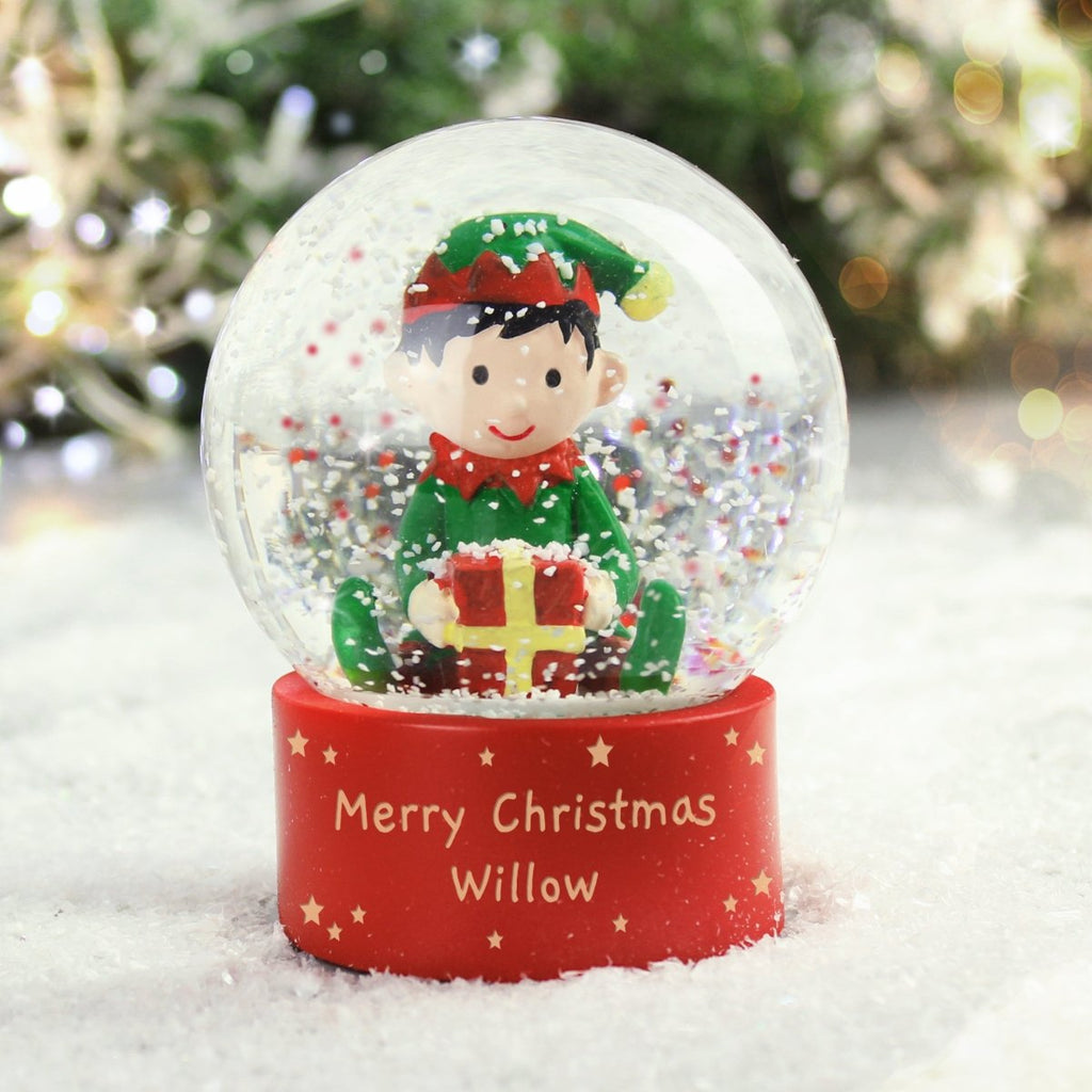 Personalised Message Elf Glitter Snow Globe - Engraved Memories