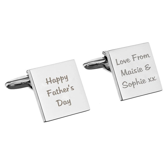 Personalised Message Square Chrome Cufflinks - 3 lines - Engraved Memories