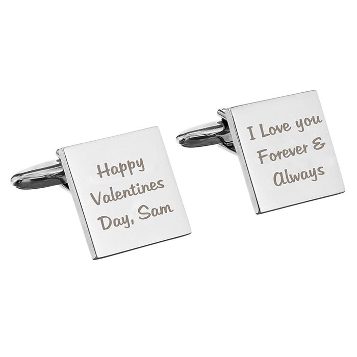 Personalised Message Square Chrome Cufflinks - 3 lines - Engraved Memories