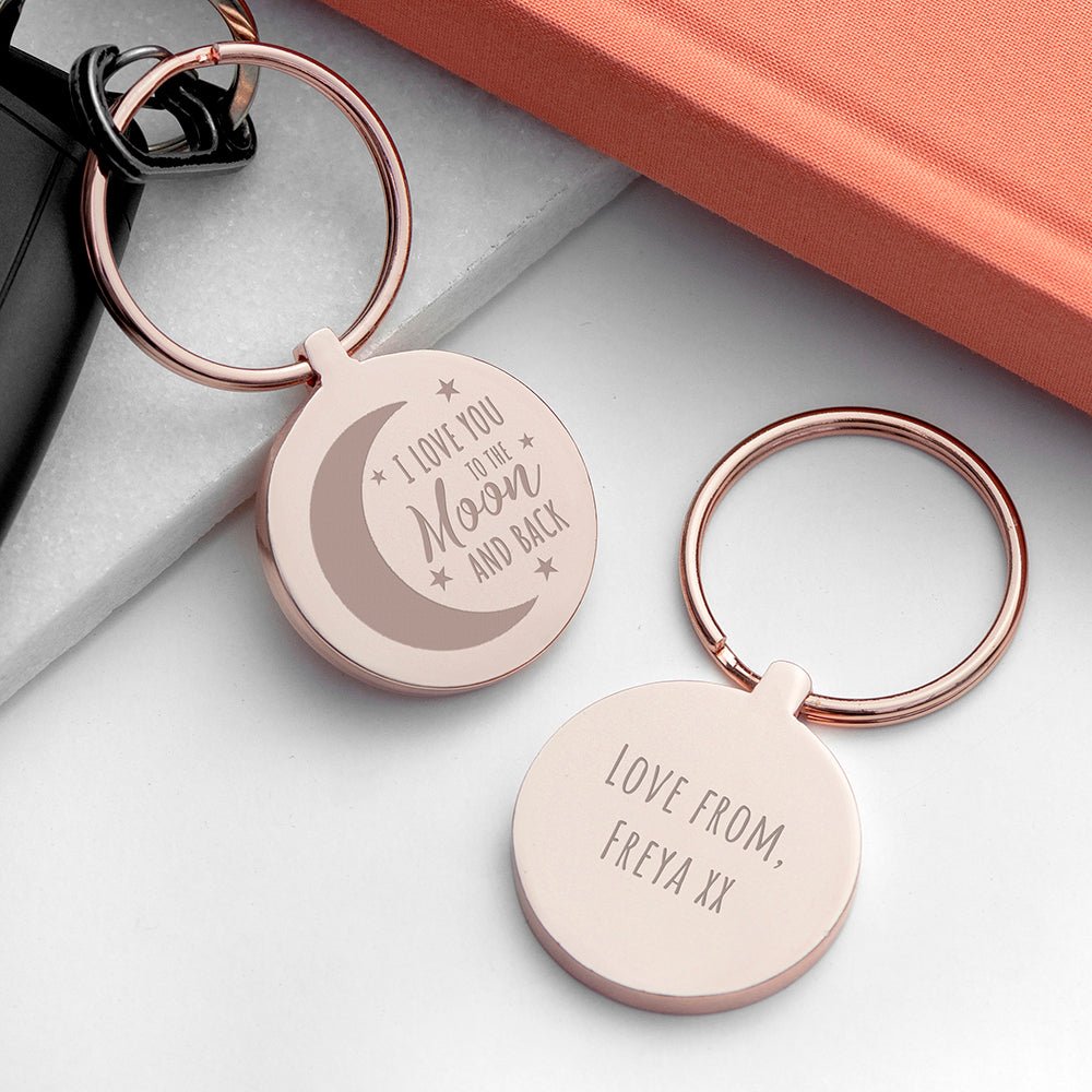 Personalised Moon and Back Keyring - Engraved Memories