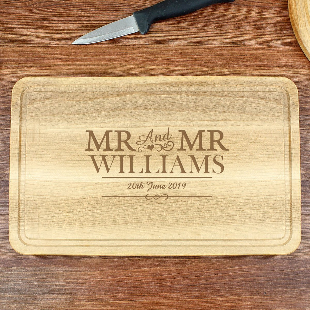 Personalised Mr & Mr Large Chopping Board, Wedding Anniversary Gift - Engraved Memories