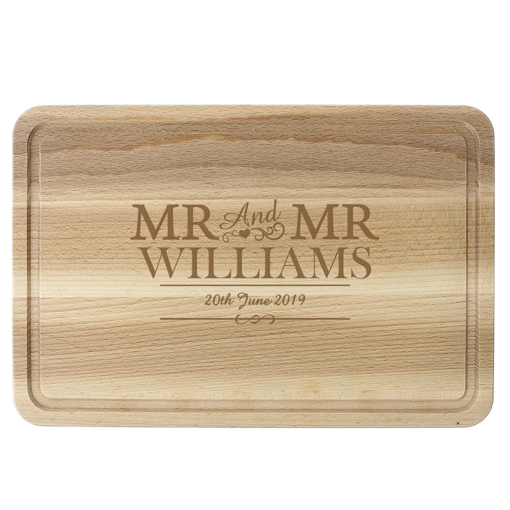 Personalised Mr & Mr Large Chopping Board, Wedding Anniversary Gift - Engraved Memories