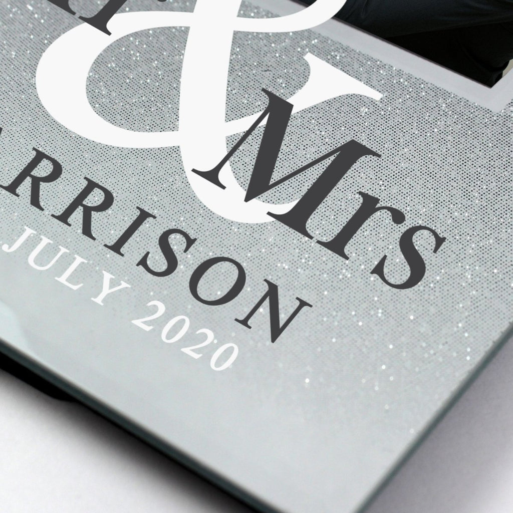 Personalised Mr & Mrs 4x4 Glitter Glass Photo Frame - Engraved Memories