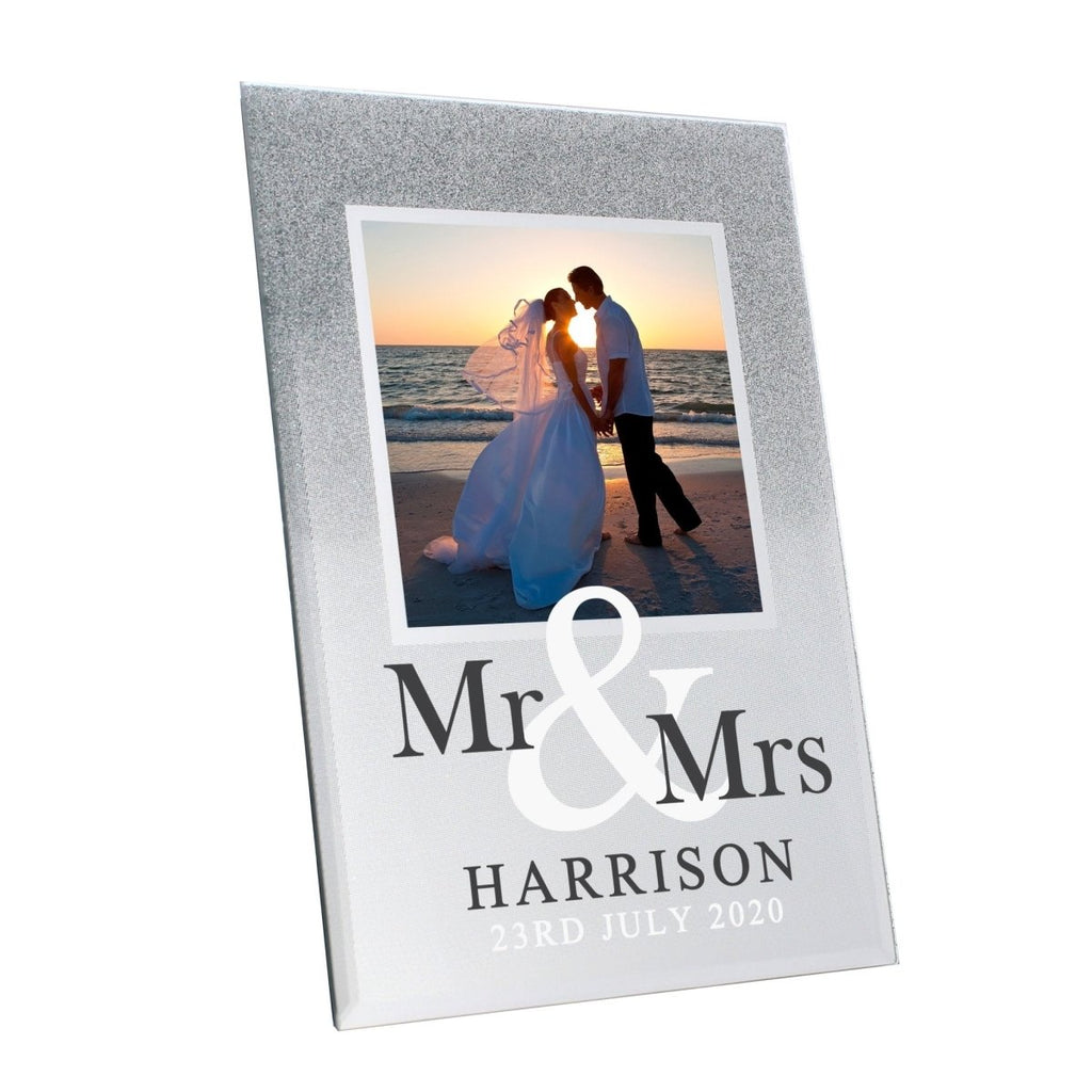 Personalised Mr & Mrs 4x4 Glitter Glass Photo Frame - Engraved Memories
