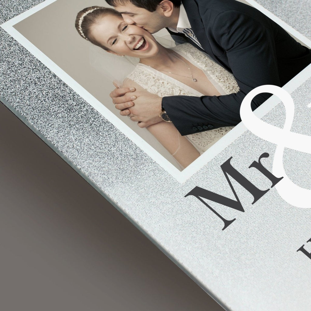 Personalised Mr & Mrs 4x4 Glitter Glass Photo Frame - Engraved Memories