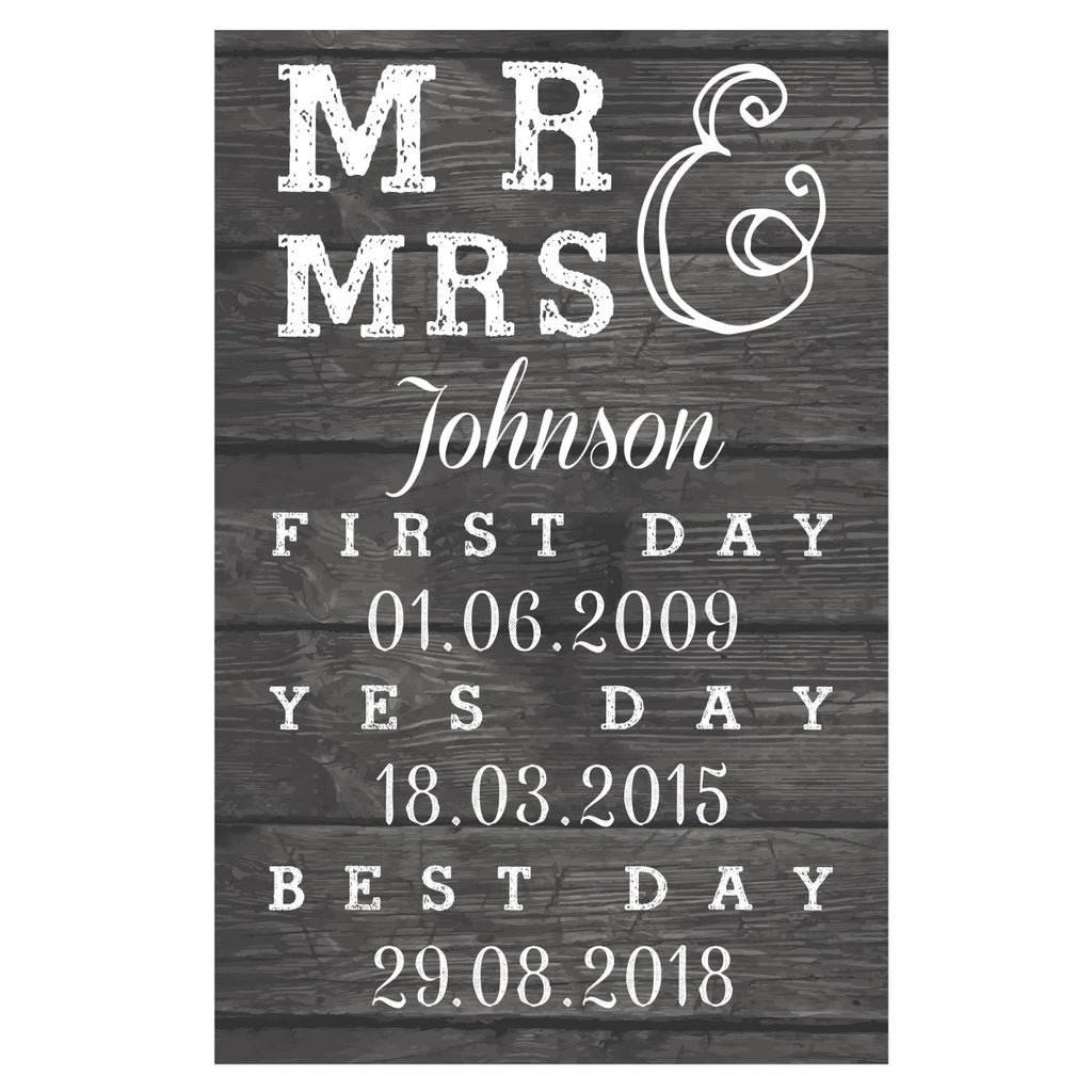 Personalised Mr & Mrs First Day Yes Day & Best Day Metal Sign, Wedding gift - Engraved Memories