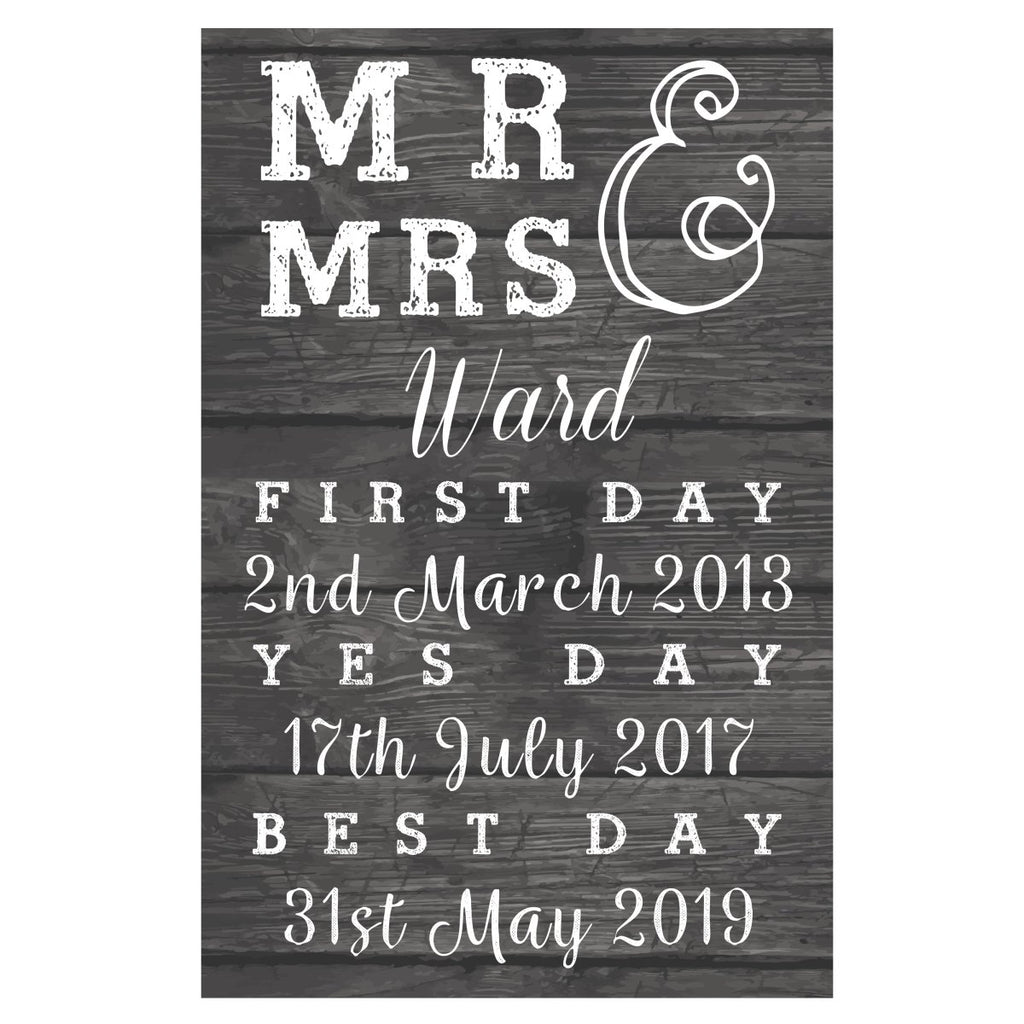 Personalised Mr & Mrs First Day Yes Day & Best Day Metal Sign, Wedding gift - Engraved Memories