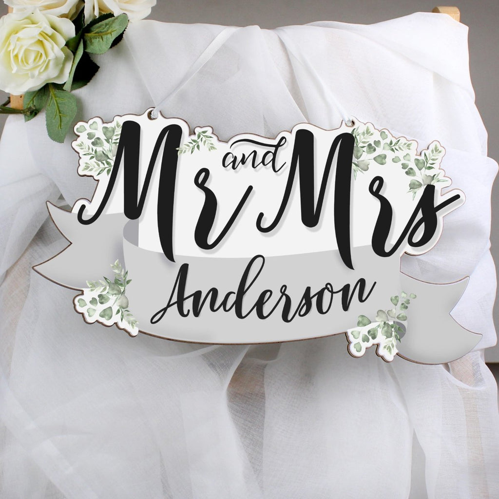 Personalised Mr & Mrs Wedding Wooden Hanging Decoration - Engraved Memories