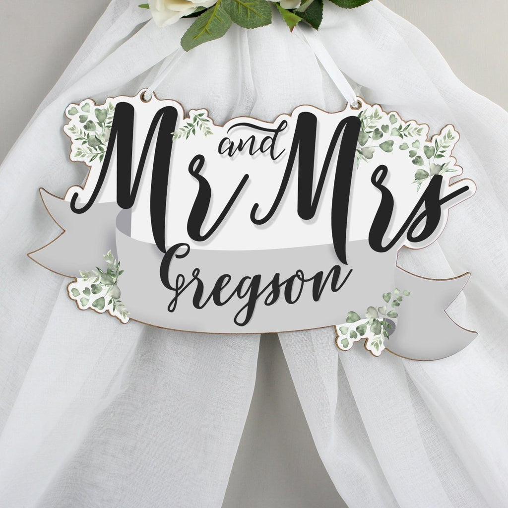 Personalised Mr & Mrs Wedding Wooden Hanging Decoration - Engraved Memories