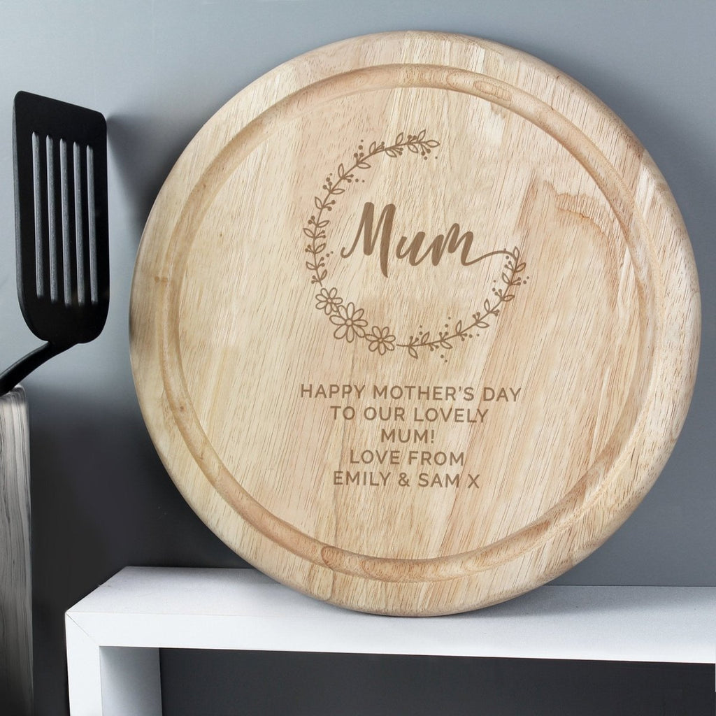 Personalised Mum Round Wooden Chopping Heart - Engraved Memories