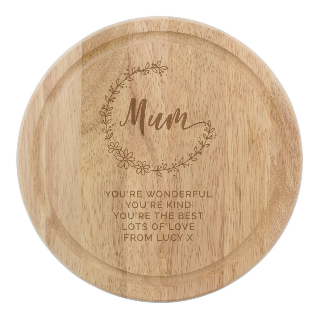 Personalised Mum Round Wooden Chopping Heart - Engraved Memories