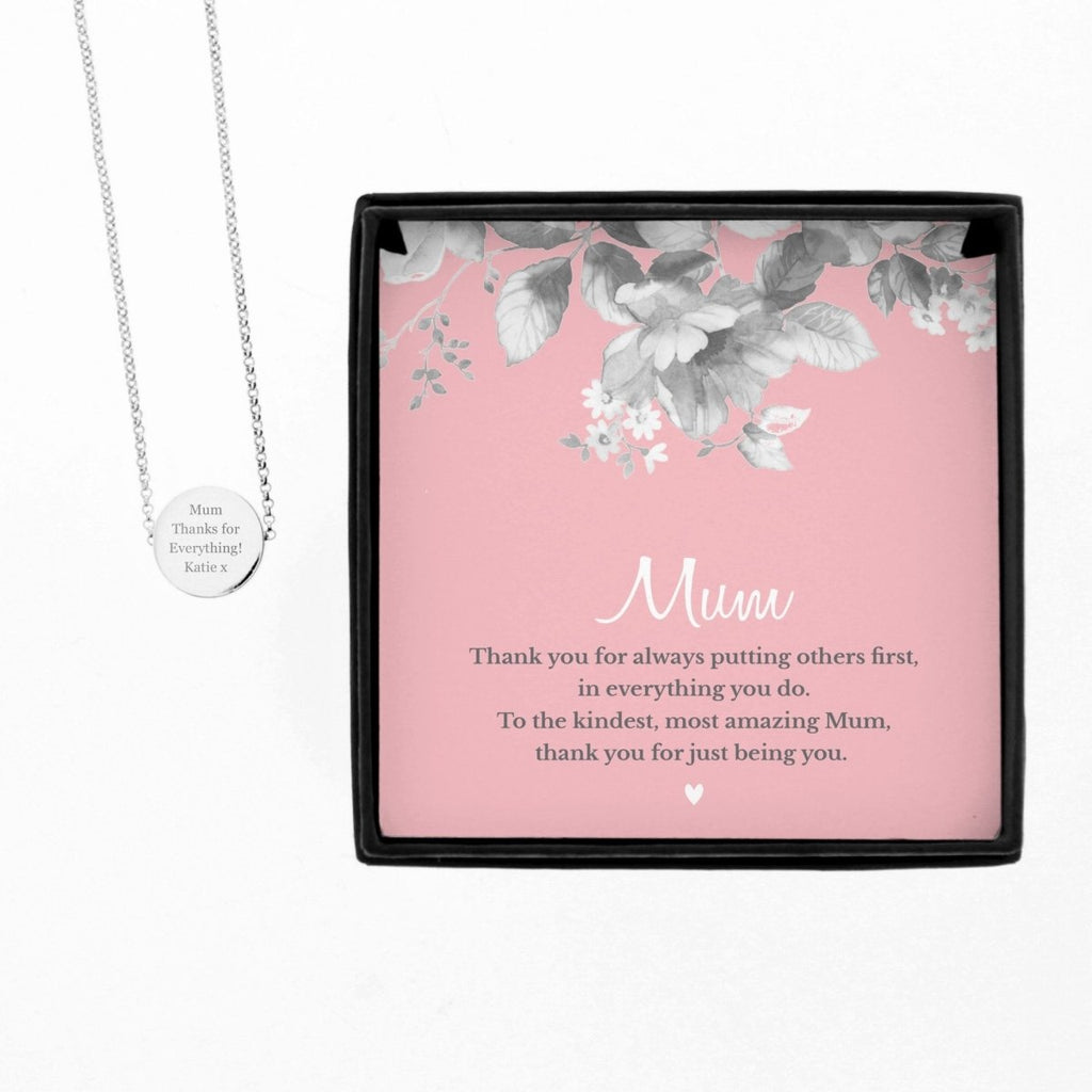 Personalised Mum Sentiment Silver Tone Necklace and Box - Engraved Memories