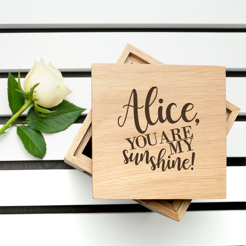 Personalised My Sunshine Oak Photo Cube - Engraved Memories