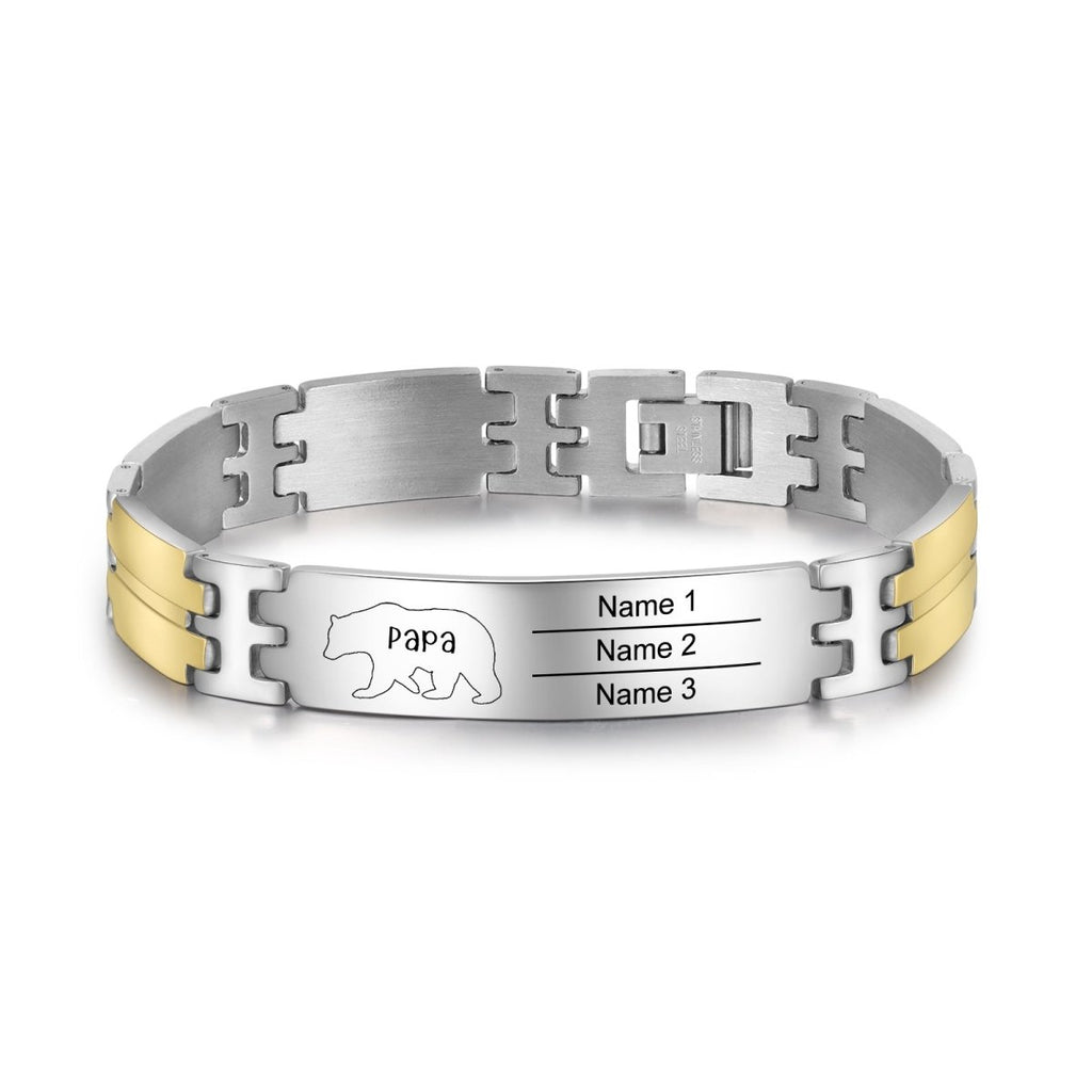 Personalised Name Bracelet, Custom Father's Day Gift, Stainless Steel Men Bracelet - Engraved Memories