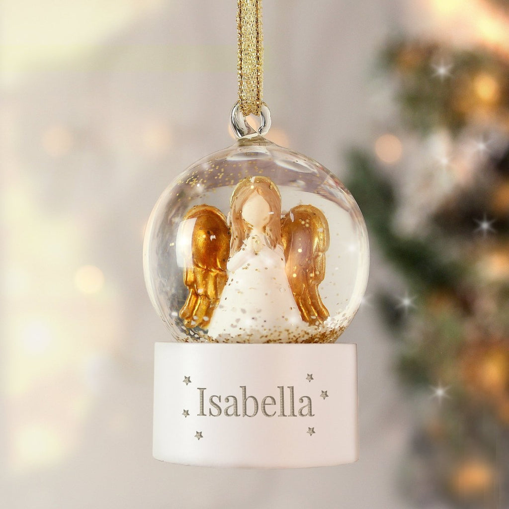 Personalised Name Only Angel Glitter Snow Globe Tree Decoration - Engraved Memories