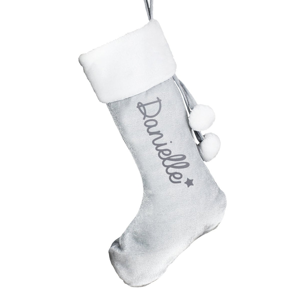 Personalised Name Only Silver Grey Stocking - Engraved Memories