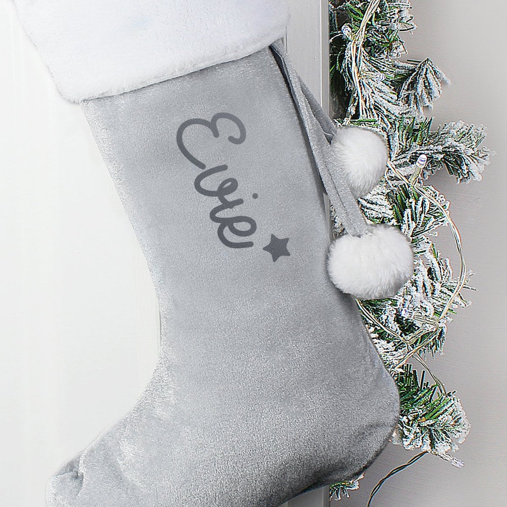 Personalised Name Only Silver Grey Stocking - Engraved Memories