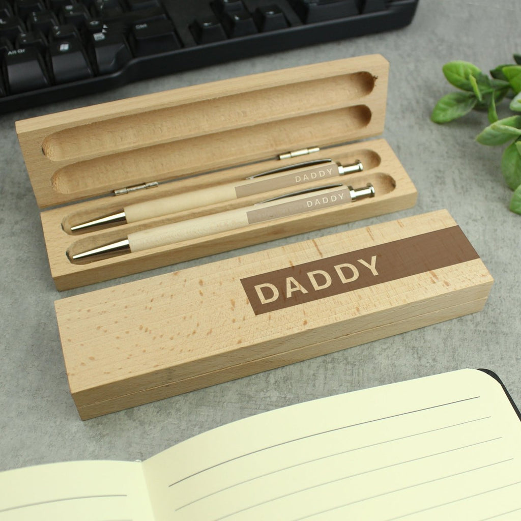 Personalised Name Only Wooden Pen and Pencil Set - Engraved Memories