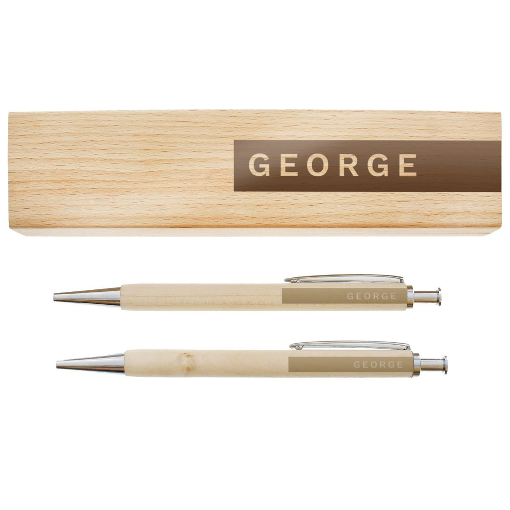 Personalised Name Only Wooden Pen and Pencil Set - Engraved Memories