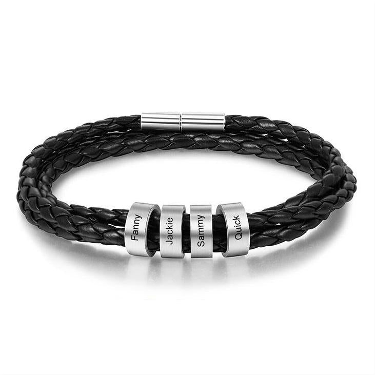Personalised Leather Bracelet Cmoffer Custom Steel Bead