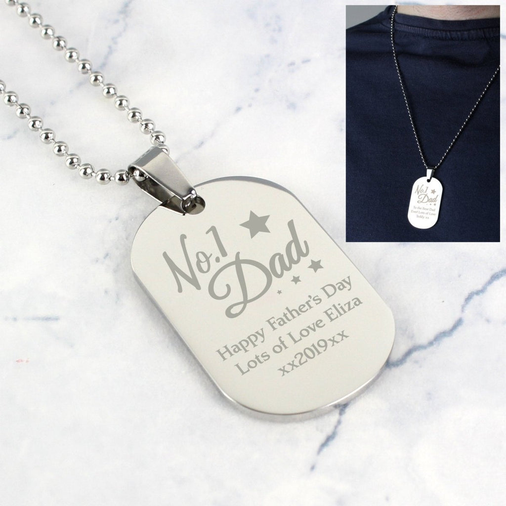 Personalised No.1 Dad Stainless Steel Dog Tag Necklace - Engraved Memories