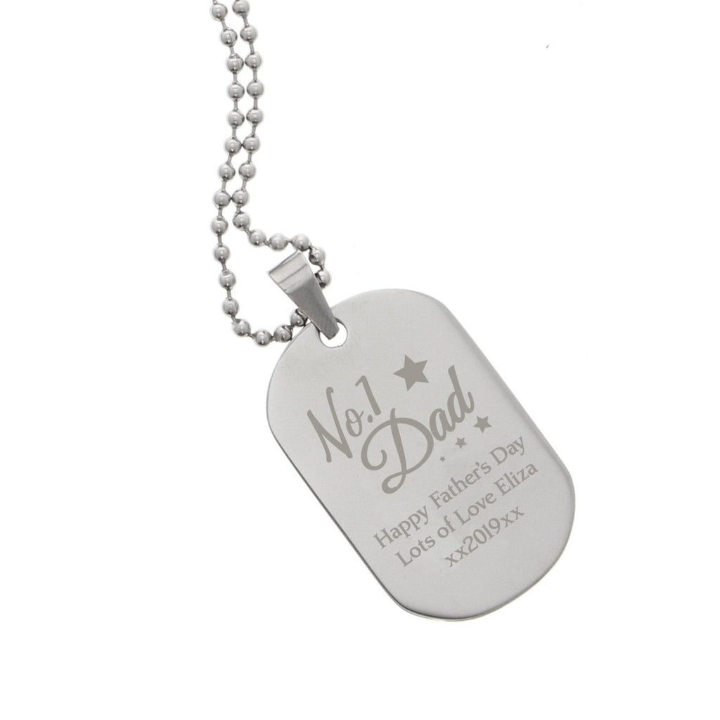 Personalised No.1 Dad Stainless Steel Dog Tag Necklace - Engraved Memories