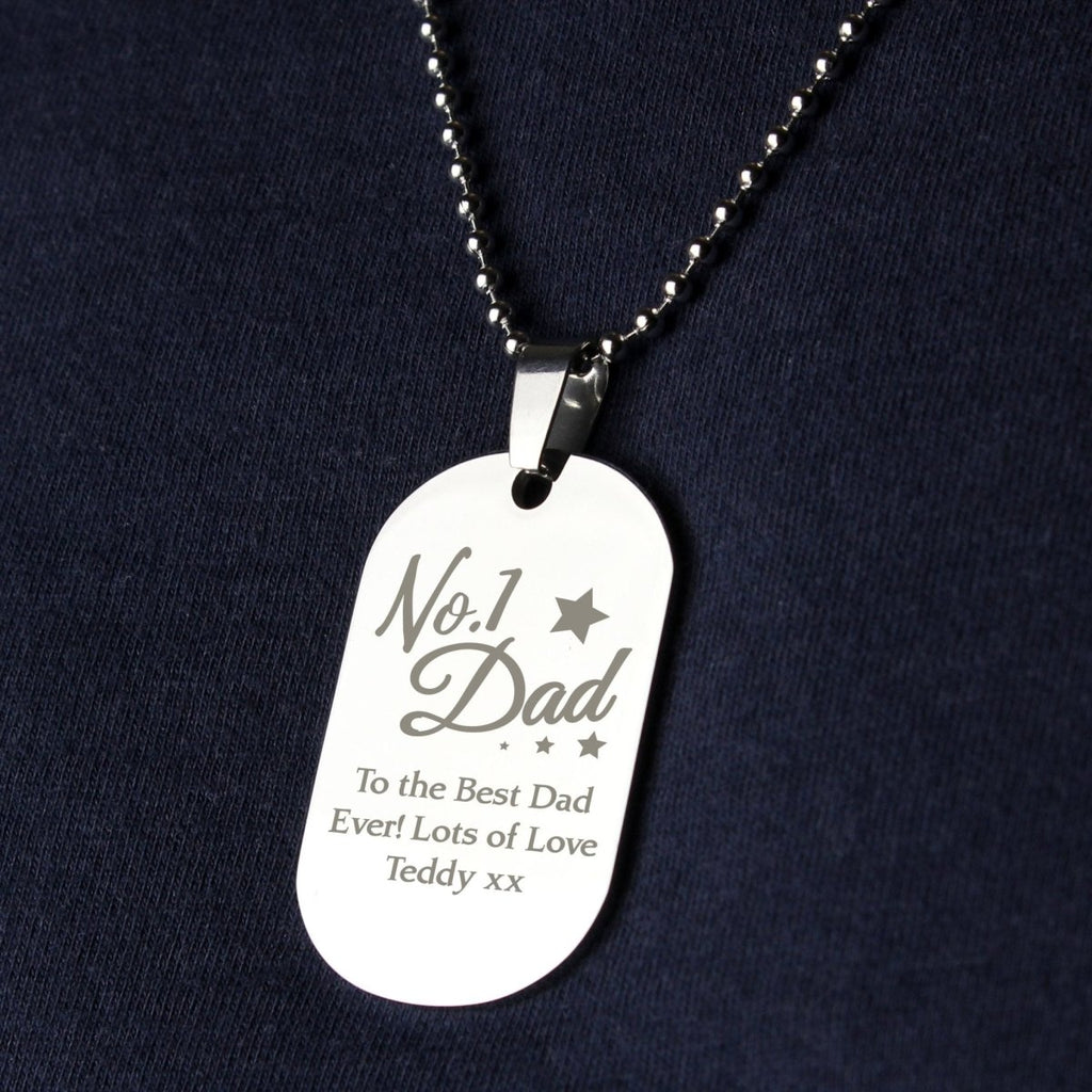 Personalised No.1 Dad Stainless Steel Dog Tag Necklace - Engraved Memories