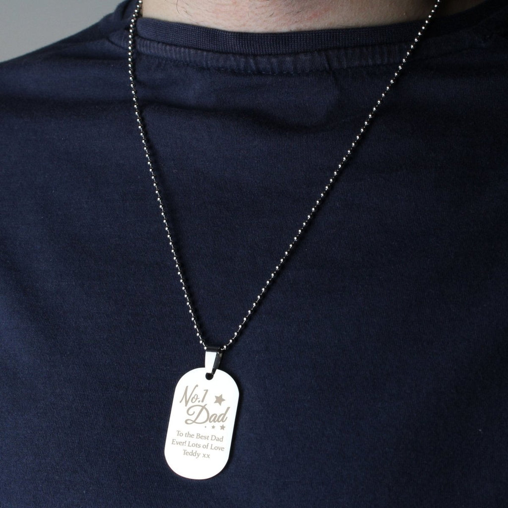 Personalised No.1 Dad Stainless Steel Dog Tag Necklace - Engraved Memories