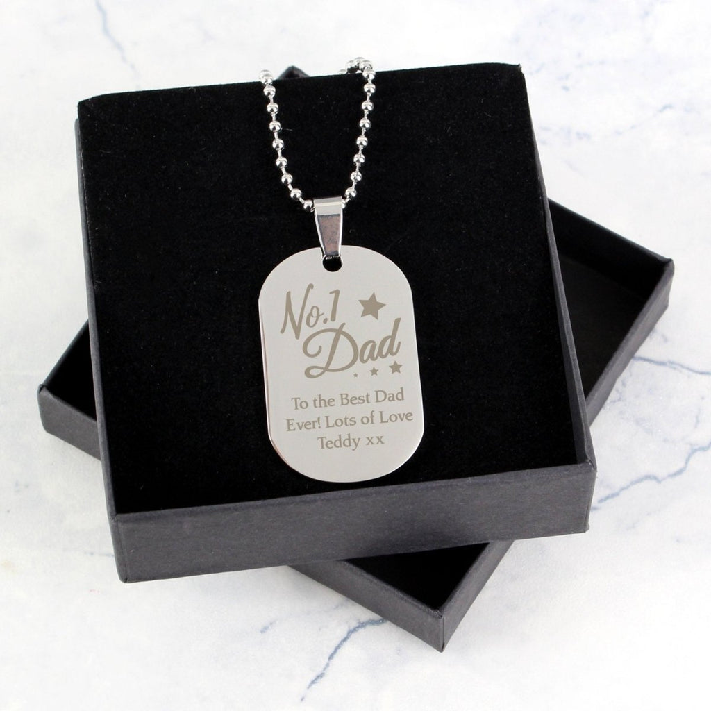 Personalised No.1 Dad Stainless Steel Dog Tag Necklace - Engraved Memories