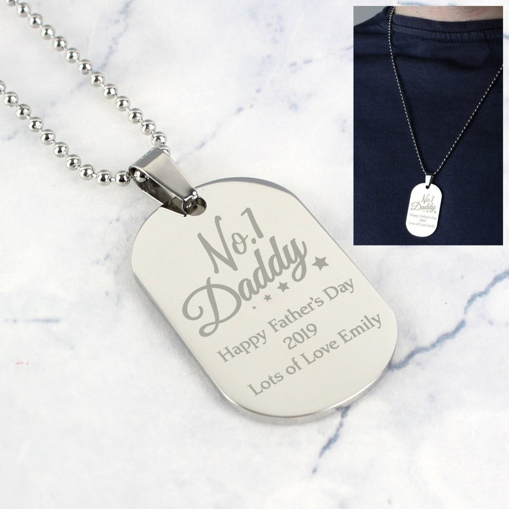 Personalised No.1 Daddy Stainless Steel Dog Tag Necklace - Engraved Memories