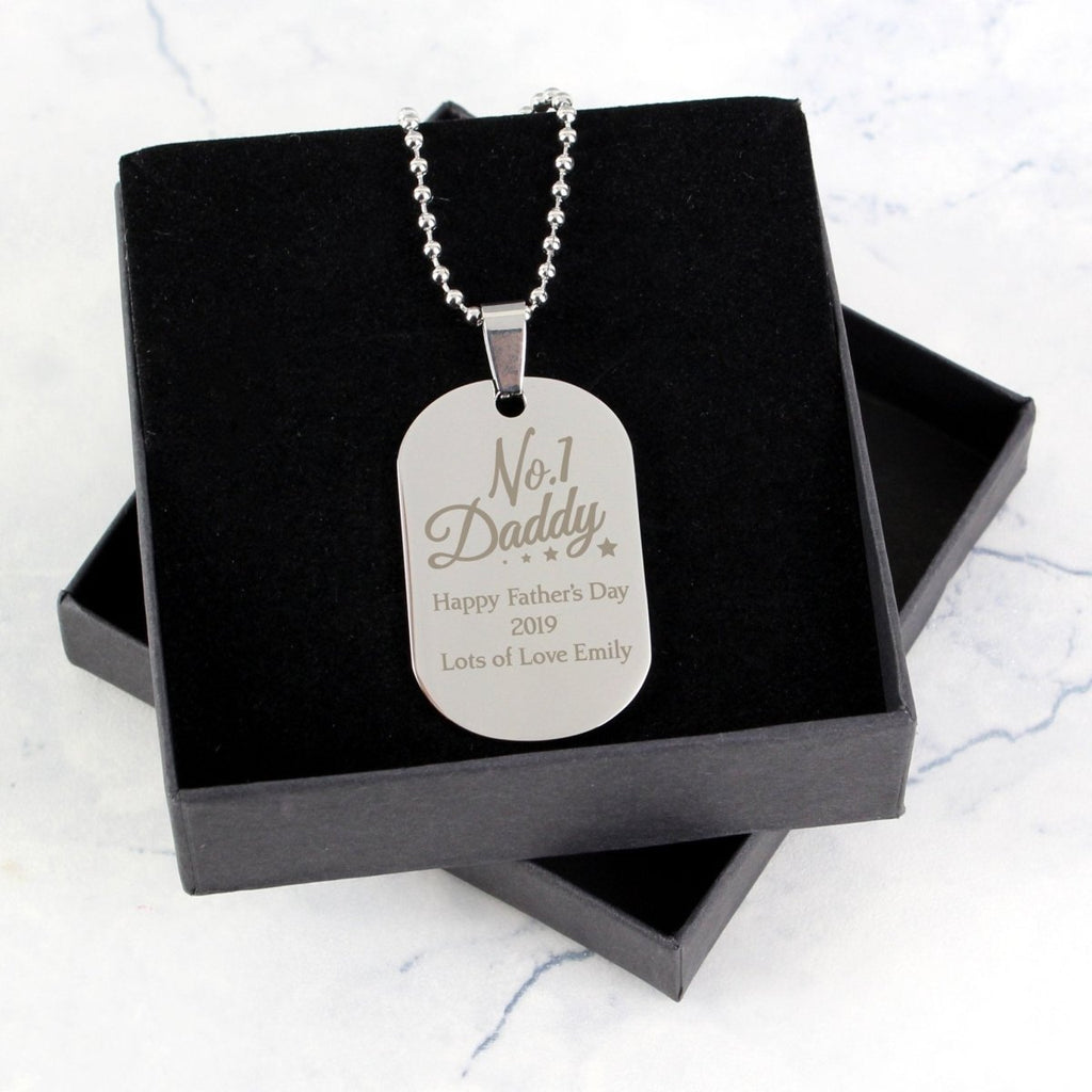 Personalised No.1 Daddy Stainless Steel Dog Tag Necklace - Engraved Memories