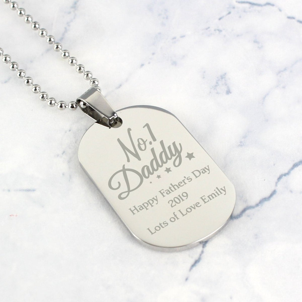 Personalised No.1 Daddy Stainless Steel Dog Tag Necklace - Engraved Memories