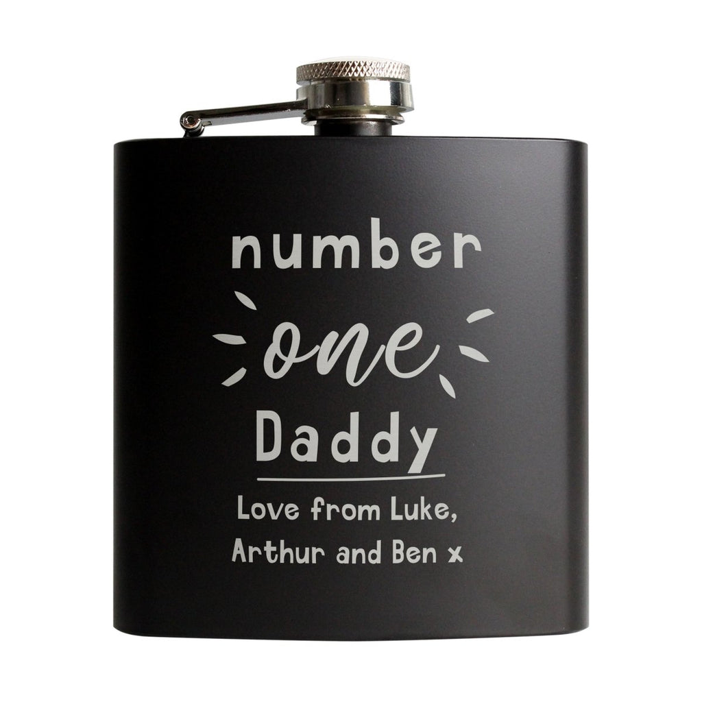 Personalised Number One Black Hip Flask, Father's day Gift for Men - Engraved Memories