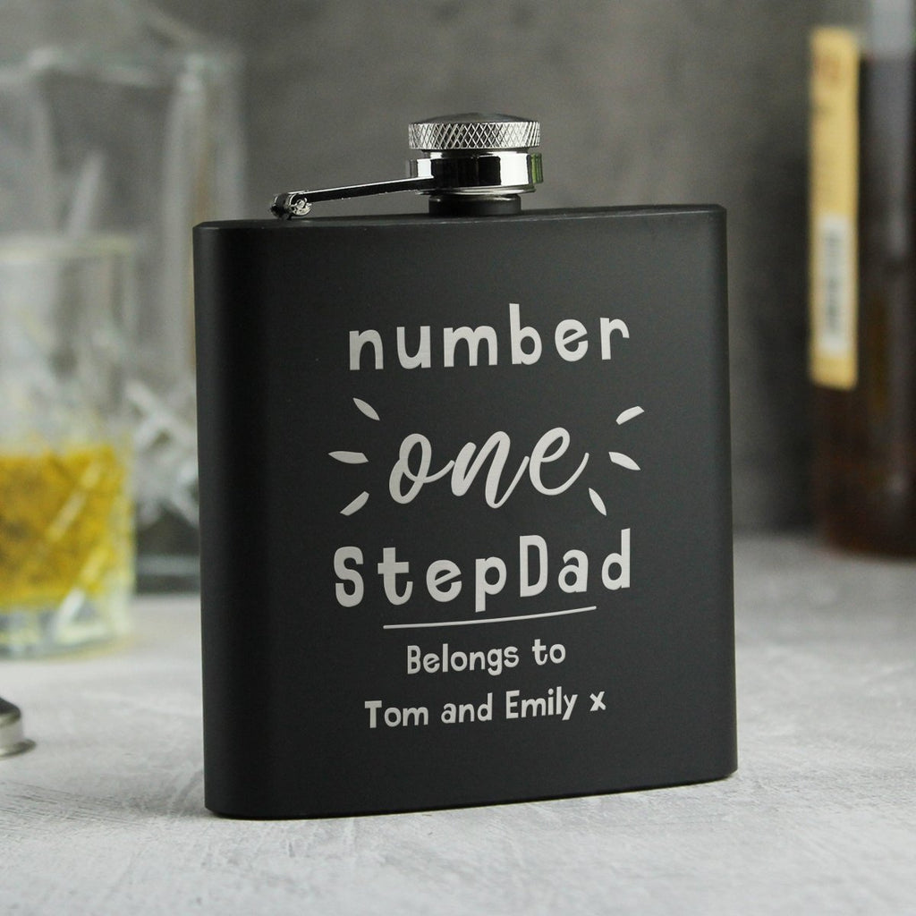 Personalised Number One Black Hip Flask, Father's day Gift for Men - Engraved Memories