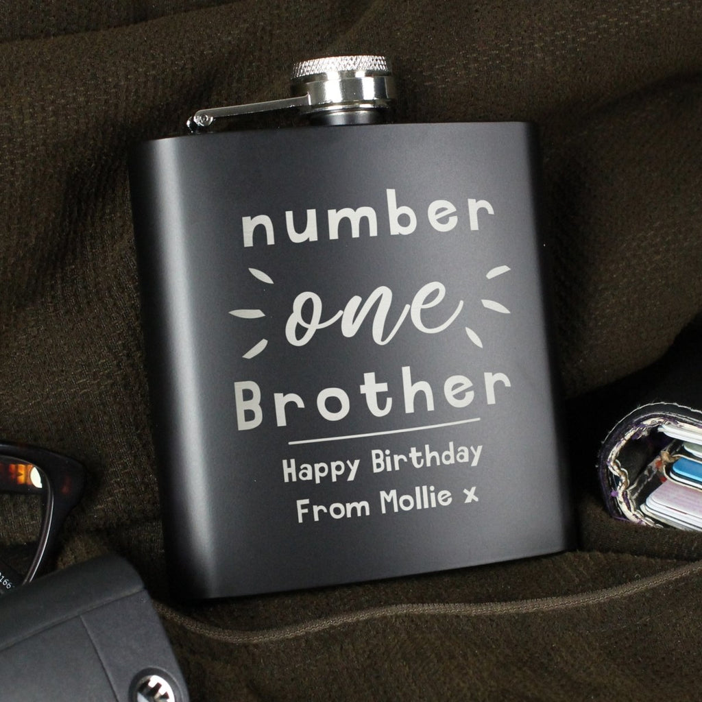 Personalised Number One Black Hip Flask, Father's day Gift for Men - Engraved Memories