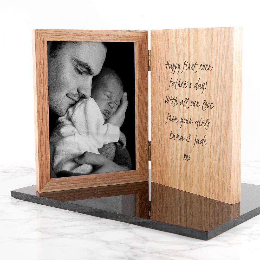 Personalised Oak Book Photo Frame - Engraved Memories