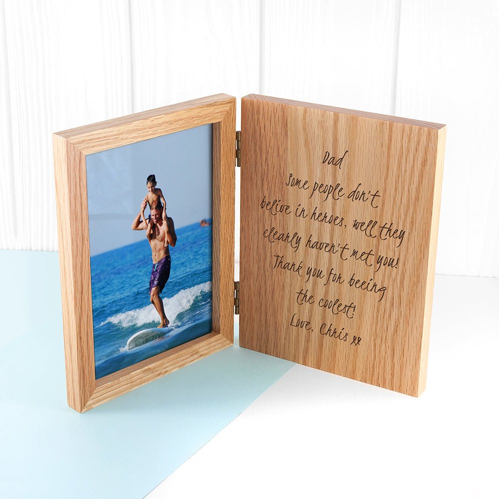 Personalised Oak Book Photo Frame - Engraved Memories