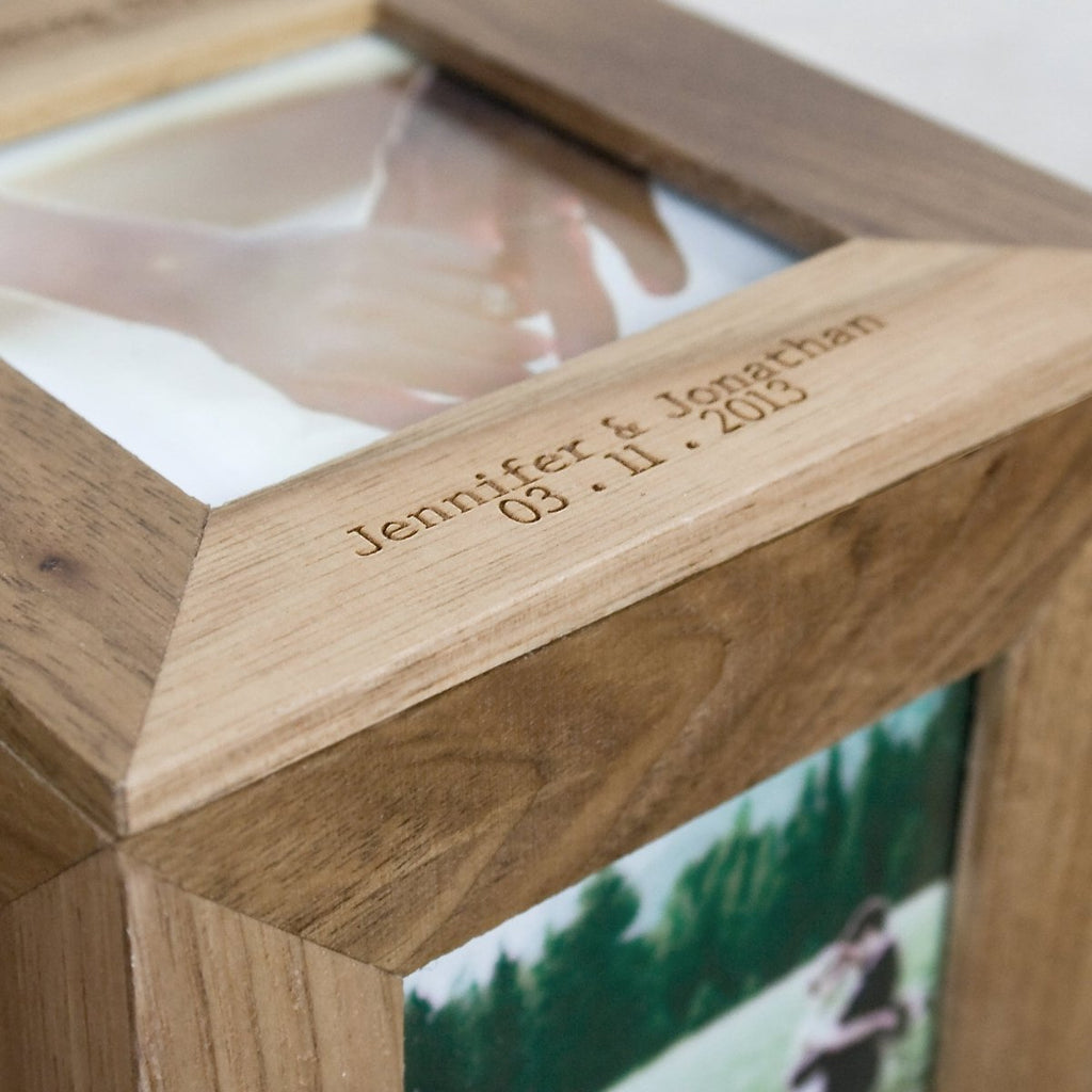 Personalised Oak Photo Cube Keepsake Box - Engraved Memories