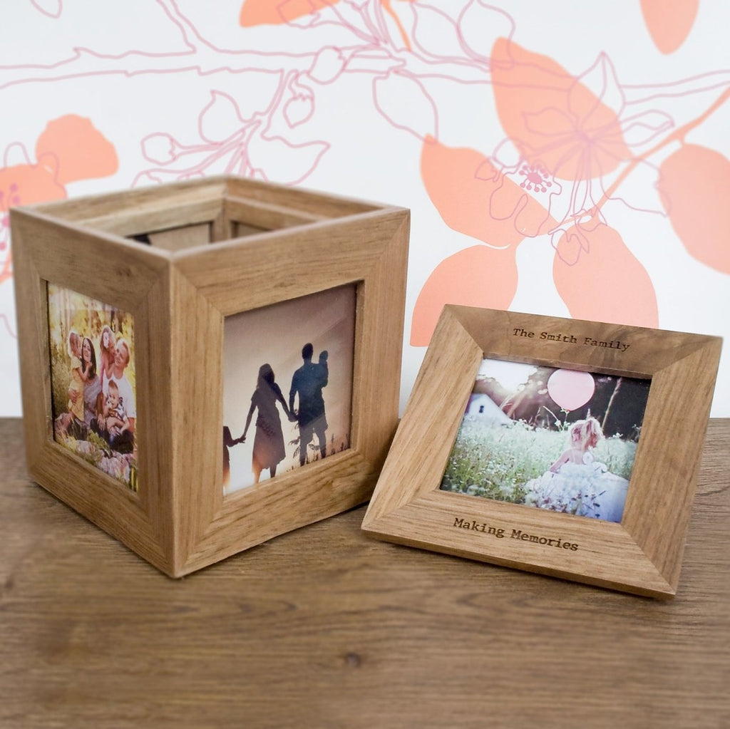 Personalised Oak Photo Cube Keepsake Box - Engraved Memories