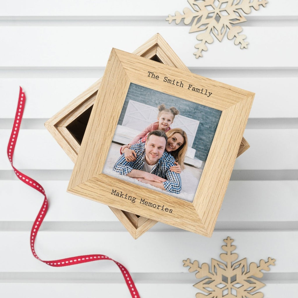 Personalised Oak Photo Cube Keepsake Box - Engraved Memories