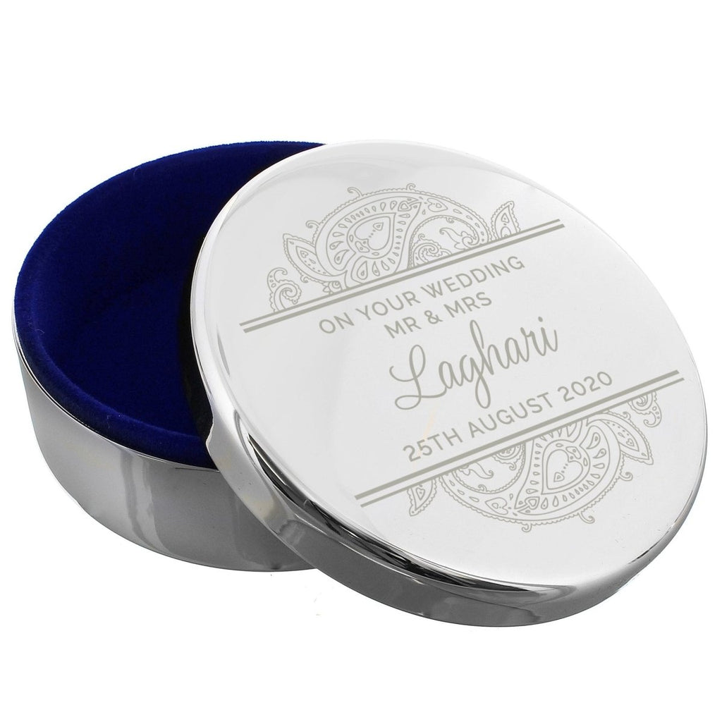 Personalised Paisley Wedding Round Trinket Box - Engraved Memories