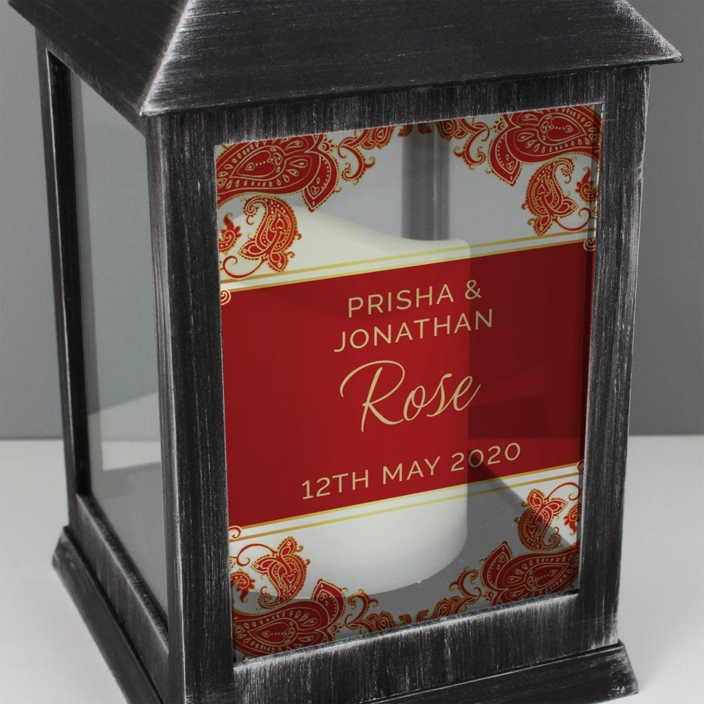 Personalised Paisley Wedding Rustic Black Lantern - Engraved Memories