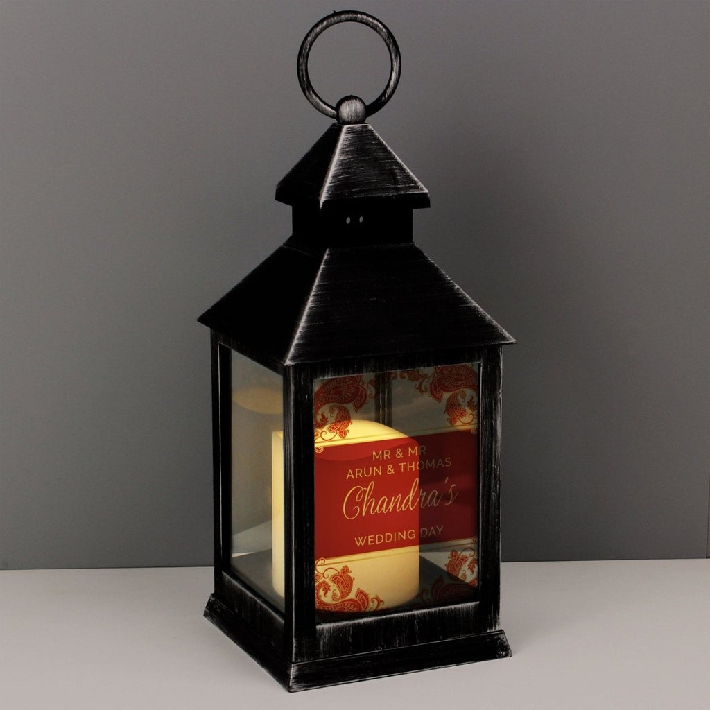 Personalised Paisley Wedding Rustic Black Lantern - Engraved Memories