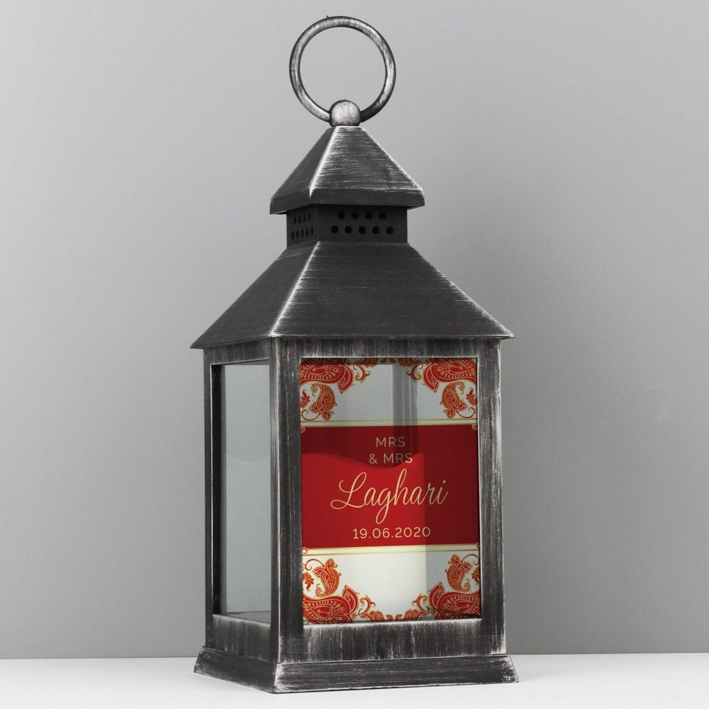 Personalised Paisley Wedding Rustic Black Lantern - Engraved Memories