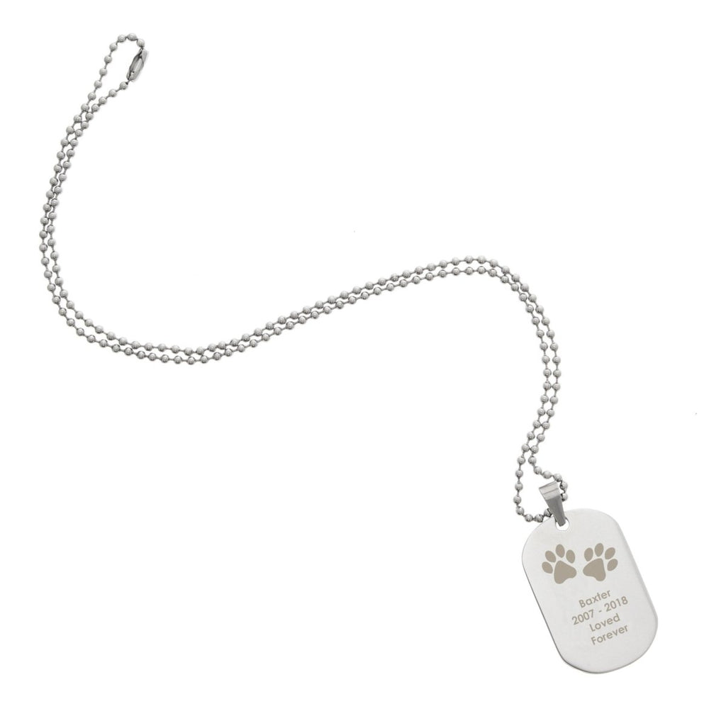 Personalised Pawprints Stainless Steel Dog Tag Necklace - Engraved Memories